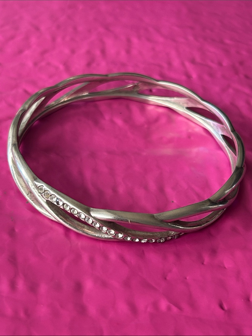 Brighton silver-plated twisted bangle bracelet /braided infinity design/crystals